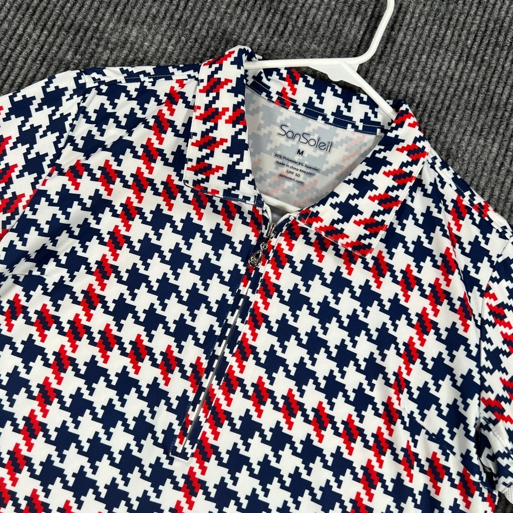 SanSoleil Polo Shirt Womens Medium Geometric‎ Long Sleeve Golf Tennis 1/4 Zip